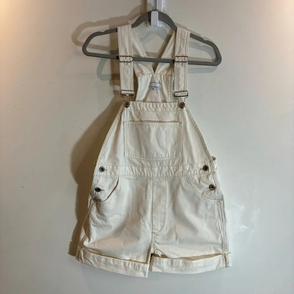 WE WORE WHAT Sz XS Oversized 100%  Cotton Adjustable Straps Short Overalls - Picture 2 of 11